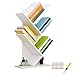 QUMENEY - Libreria a 5 ripiani in legno, libreria con albero, libreria di alta qualità, per libri, CD, album e documenti, per la casa, ufficio (bianco)