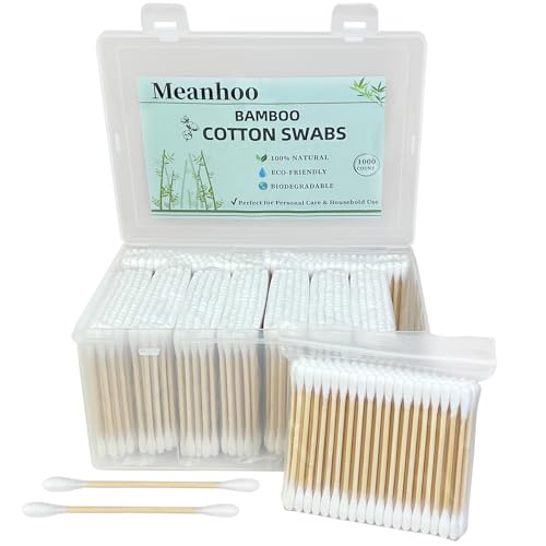 Image of Bamboo Cotton Swabs, Soft Lint-Free Double Tips, 1000 Count Storage Box | Rounded Tips Feel Gentle For Outer Ear Care, Face Cleaning, Skincare, Daily Touch-ups