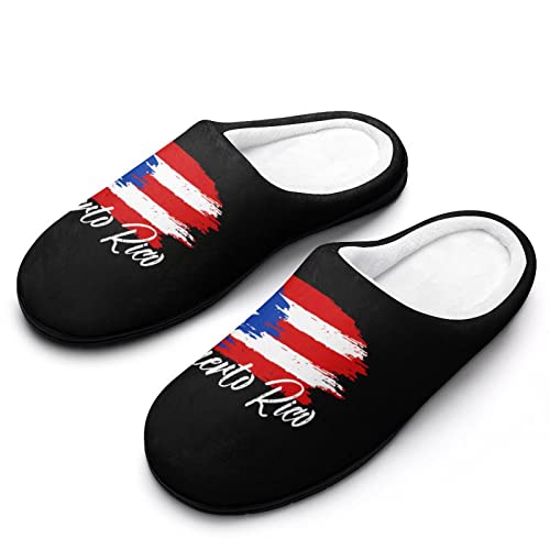 Puerto Rican Flag Plush Slippers Funny Graphic Footwear Cotton House Shoes for Men Indoor Outdoor