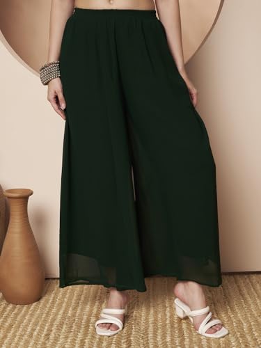 Image of PH POSHAKHUB Women A-Line Nyra Cut Kurta with Sharara in Georgette with Aari Work