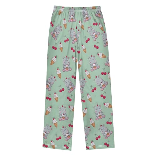 ALAZA Ice Cream Cherry Hippo Pajama Lounge Pants Long Sleep Pajama Bottoms with Pockets2