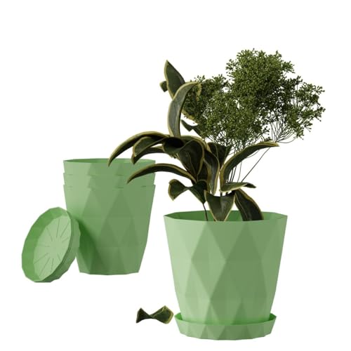 Image of OCRETA Set of 5 | 6.5 Inch Flower Pots for Home Decoration, Flower Pots for Garden Plants, Gardening Pots, Big Pots for Plants, Plastic Flower Pot, Indoor Plant Pots, Pots for Plants (Vibrant Radium)