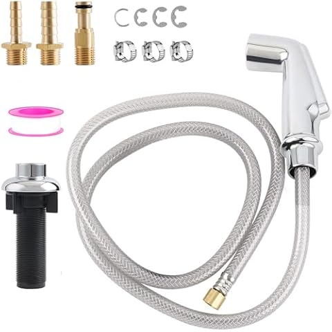 iFealClear Kitchen Sink Side Sprayer, Kitchen Sink Faucet Replacement Parts Compatible with Moen/ 1/4inch Sink Connector Faucet, Pull Out Sprayer with Hose for Home School, 3 Adapters, Chrome Cover