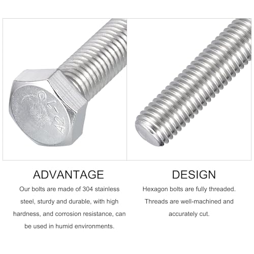 Image of METALLIXITY Hex Bolts (M12-1.75x50mm) 5Pcs, 304 Stainless Steel Coarse Fully Threaded Hex Head Screw Bolt Machine Screws - for Furniture Repair, Silver