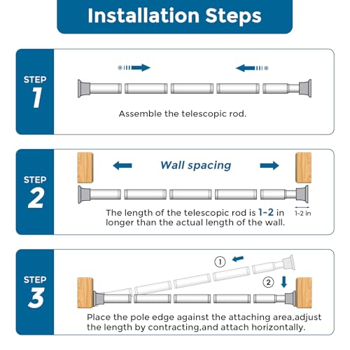 Image of AIZESI 2PCS Black Spring Tension Curtain Rod, 31-77in, No-Drill | Adjustable No Dril