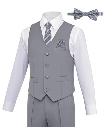 Image of Boys Formal Suit Vest and Pants Set 6 Pieces Suits for Boy Wedding Ring Bearer Outfit for Kids Tuxedo