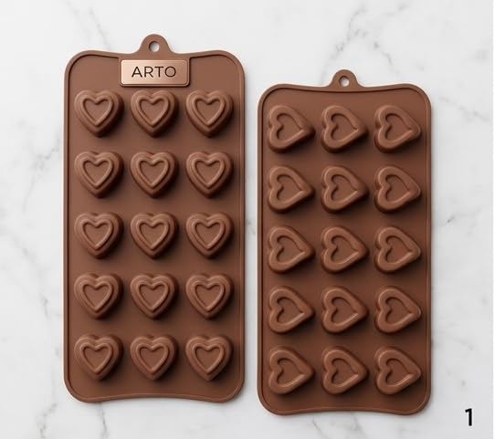 Image of ARTO 15 Cavity Heart Chocolate Mold - Deep Brown Silicone Tray for DIY Valentine Gifts | Non-Stick Candy, Jelly & Baking Mould | Oven & Freezer Safe (Pack of 1)