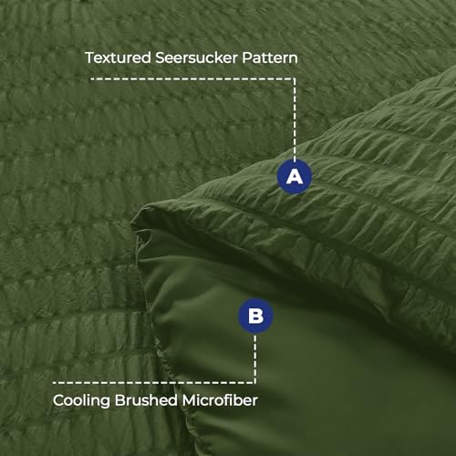 Image of HYMOKEGE Olive Green Oversized King Comforter Set Seersucker 7 Pieces, All Season Luxury Bed in a Bag for Bedroom, Bedding Set with Comforter, Sheets, Pillowcases & Shams