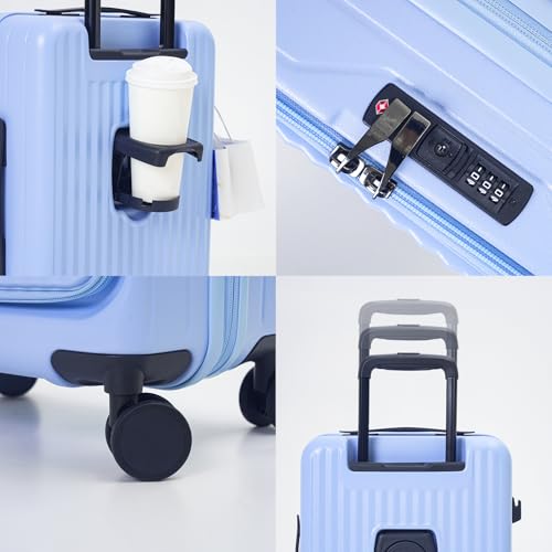 Image of 20 Inch Top Opening Carry On Luggage 22x14x9 Airline Approved Expandable With Spinner Wheels & Cup Holder,PC Hard Shell Lightweight Small Shitcase With Tsa Approved For Travel Women Men,Blue