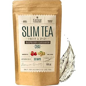 SLIM TEA – Thé Minceur & Detox – Thé Amincissant & Draineur, Chai Tea, The vert, Noir, Gingembre, Cannelle, Mate, Ortie, Curcuma, Poivre Noir, Framboise, Cardamome, Tisane Antioxydant naturel 100g