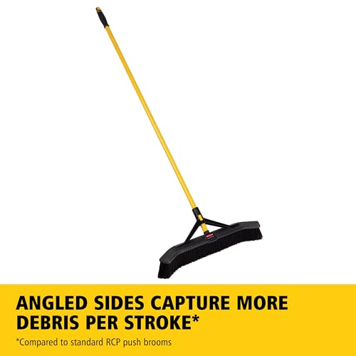 Rubbermaid Commercial Products Maximizer 36\" Push to Center Push Broom Polypropylene Fill Black Angled Sides Medium Bristles for Indoor/Outdoor Multi-Surface Use