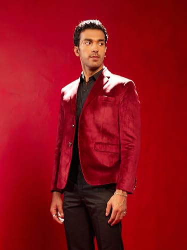 Image of VASTRAMAY mens VASTRAMAY Men's Maroon Velvet Blazer VSHRMCT025MA 40