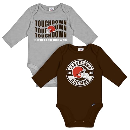 Gerber Baby NFL 2-Pack Long Sleeve Onesie Bodysuit, Browns,
