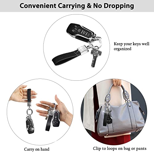 Qbuc Bling Genuine Leather Car Keychain For Women Key Fob Holder Accessories With Sparkly Rhinestones, 360-Degree Rotatable Swivel, Anti-Lost D-Ring, 2 Keyrings (Black) #TOP1