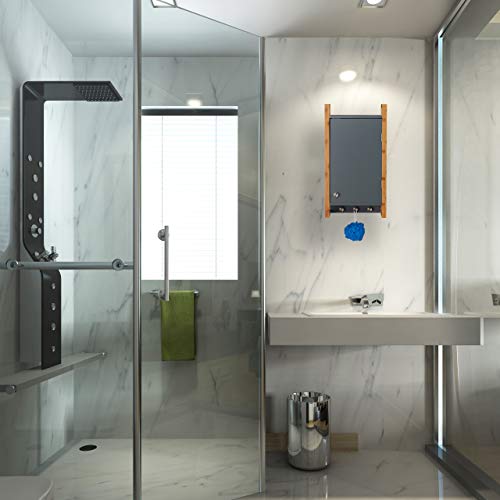 Relaxdays Bathroom Hanging, Wall Cabinet with Bamboo Frame & 3 Hooks, Bath Cupboard, HWD 58 x 31.5 x 15 cm, Dark Grey Relaxdays Bathroom Hanging, Wall Cabinet with Bamboo Frame & 3 Hooks, Bath Cupboard, HWD 58 x 31.5 x 15 cm, Dark Grey