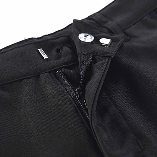 Image of Bienzoe Boys School Uniform Pants: Kids Adjustable Waist Flat Front Dress Trouser Suspender Pack