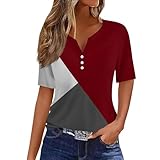 Women Tops Short Sleeve 2024 Summer Casual T Shirt Plus Size Printed Blouse Tees Button V Neck Fashion Pullover Short Sleeve Going Out Tops for Women（1-Wine,3X-Large）