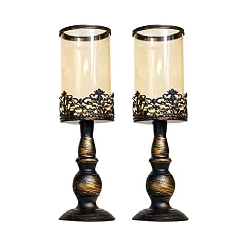 JUNGEN Kerzenständer Bronze 2er Set Kerzenhalter Kerzenleuchter Metall Stabkerze Vintage Kerzen Ständer Cover