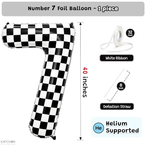 Image of KatchOn Checkered Number 7 Balloon for 7th Birthday Decorations - 40 Inch