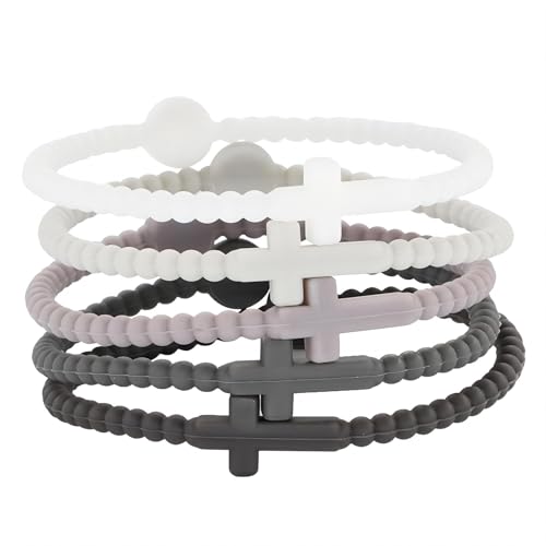 tenghong2021 5Pcs Colored String Silicone Cross Bracelet fo Women Rubber Cross Bracelets Protection Pray Inspirational Faith Religious Christian Bracelet for Men Gifts Jewelry-C