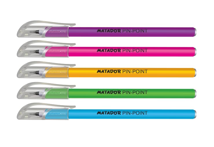 Matador Pin-Point Ball Pen | Oil Based Gel Ink | Soft Rubber Coated Body | 5 Attractive Body Colour | Retractable Fine (0.6mm) NS Tips with TC Ball | Pack of 12 (Black)