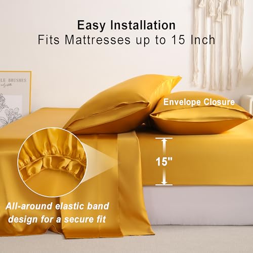 NTBAY Twin Satin Sheet Set, 3 Piece, Gold - image 5