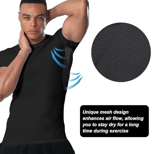 Men’s Compression Shirt Short Sleeve Athletic Top Sports T-Shirt Undershirt Base Layer Shirts Tight for Workout Gym3
