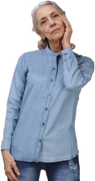 Classic Denim Button-Down Shirt, Light Blue, Long Sleeve, Casual Style