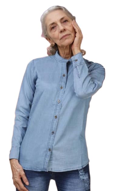 Classic Denim Button-Down Shirt, Light Blue Wash, Long Sleeve, Casual Style