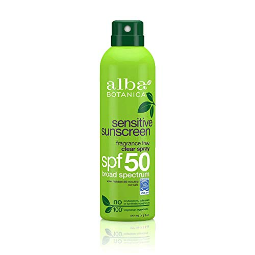 Alba Botanica Fragrance Free Clear Spray Sensitive SPF 50 Sunscreen, 6 oz