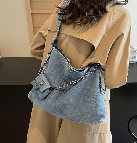 Denim Tote Crossbody Bag for Women Fashion Hobo Tote Shoulder Bag Large Capacity Retro Purse for Daily Use4