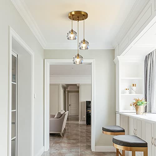 Flyrose FP2030G-A 3-Light Cluster Pendant Lighting Crystal Chandelier Gold Hanging Pendant Light Fixture Mid Century Modern Multi Light Pendant Lighting thumb #3
