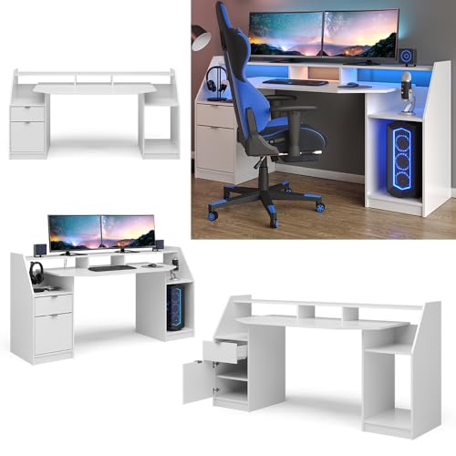 Vicco Computertisch Joel, Computertisch, Weiß, 180 x 66 cm
