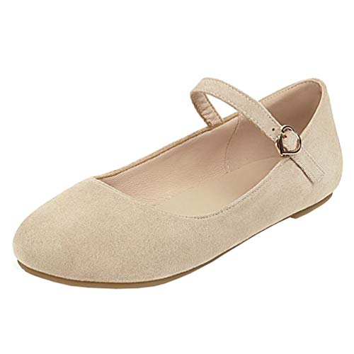 Caradise Womens Faux Suede Mary Jane Ballet Flat Ankle Strap Round Toe Pumps