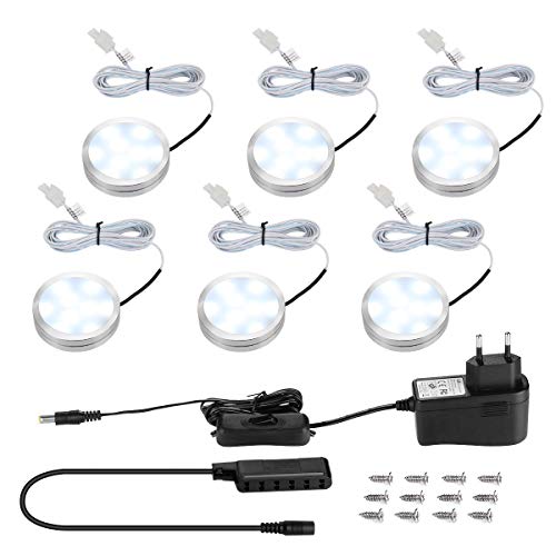 LE Kit 6 spots LED 2 W, équivalent halogène de 25 W, 1020 lumens au total blanc froid avec adaptateur pour dessous de meuble et armoires (kit complet)
