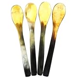 Cuillère de service en corne - elles servent également à manger des aliments tels que des gâteaux, des yaourts, des puddings, de glacée et de la purée de pommes de terre, mini corne pour