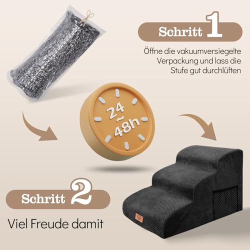 MASTERTOP Hundetreppe für kleine Hunde, Hundetreppe 3 Stufen aus Hochdichter Schwamm, rutschfest Tragbar Hunderampe Katzentreppe mit Tragegriff und Aufbewahrungstasche für Sofa Betten(Schwarz)
