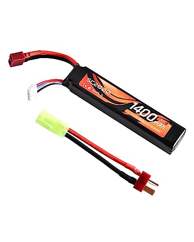 11.1V LiPo Battery Airsoft Deans Connector Rechargeable 1400mAh 30C Stick Battery with T Plug to Mini Tamiya Cable for Airsoft Guns Airsoft Rifle