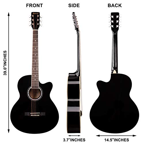 Image of JUAREZ Arpeggio 99.06 cm (39 Inch) Acoustic Guitar Kit, JRA39SR-BK Spruce Top, Rosewood Fretboard & Bridge, Truss Rod, Chrome Die Cast Machine Tuners, Black