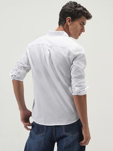 Image of Urbano Fashion Men's Cotton Full Sleeve Regular Fit Casual Solid Slub Shirt with Spread Collar