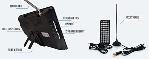 Portable TV 10" Battery Powered Widescreen LCD Small TV Axess TV1703-10 with ATSC Digital Tuner 2 Antennas, USB/SD Card & Headphone Inputs, AV Inputs & Full Func. Remote. Mini TV For Car, RV, Outdoor.