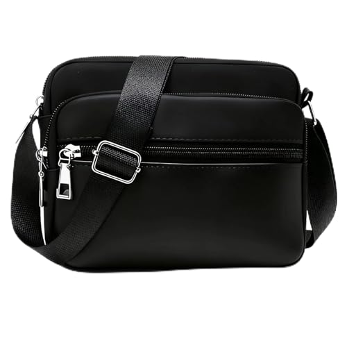 Jidyllic Sac bandoulière Femme Noir,Petit Sac à Main en Nylon avec 3 Compartiments à zip Léger et Grand Volume Sac Besace élégant et Pratique pour tous les jours,...