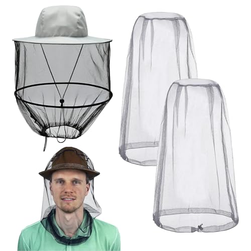 Vaskula Chapeau Anti-Moustiquaire avec Voile Chapeau D'apiculteur Moustiquaire de Tete Pliable Insecte Ecran Chapeau Masque de Protection pour Pêche en Plein Air Camping Jardinage (Gris)