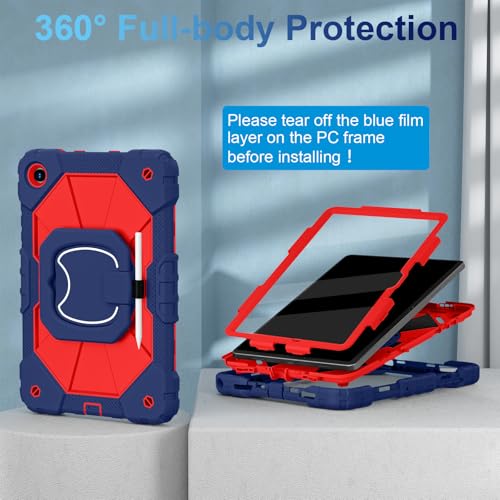 Image of WESOROL Case for Galaxy Tab A11 Plus /A9 Plus 11 Inch,Shockproof Cover for Samsung Tablet A11+ /A9+ Case with Screen Protector 360 Rotating Stand Pencil Holder Shoulder Strap,Navy Red