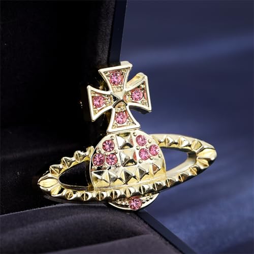 Image of Dreuyet Saturn Planet Brooch Pin for Women Ladies Dainty Rhinestone Star Lapel Pin Cubic Zirconia with Crystal Planet Brooch Fashion Dress Accessories Jewelry for Suit Clothing Jackets Badges