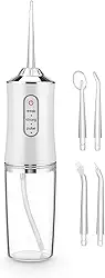 Irrigador Oral Portátil com 4 Pontas, Recarregável USB Higienizador Bivolt, Elétrico com 3 Modos, Reservatório de 230ML, Jato de Água Supersônico para Limpeza Profunda de Dentes, Gengivas e Aparelho Ortodôntico