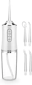 Irrigador Oral Portátil com 4 Pontas, Recarregável USB Higienizador Bivolt, Elétrico com 3 Modos, Reservatório de 230ML, Jato de Água Supersônico para Limpeza Profunda de Dentes, Gengivas e Aparelho Ortodôntico