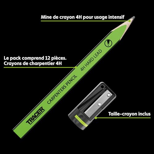 Tracer 4H Lot de 12 crayons de charpentier (plomb dur) avec taille-crayon de charpentier – vue 2
