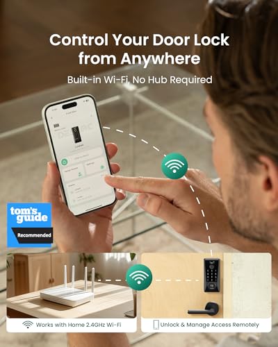 Image of DESLOC Smart Lock D110 Plus, WiFi Fingerprint Smart Front Door Lock with Touchscreen Keypad, App Remote Control, Auto Lock, Keyless Entry Deadbolt with Backlit, Black, Deadbolt