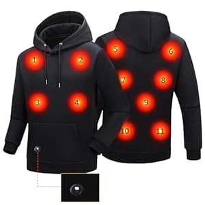 BIAOQINBO Beheizbare Hoodie Jacke für Herren Damen Elektrische Beheizte Heizweste Kapuzenpullover Sweatshirt 11 Heizzonen LED-Display Casual Pullover Hoody mit Kapuze Winter Warm (No Powerbank)